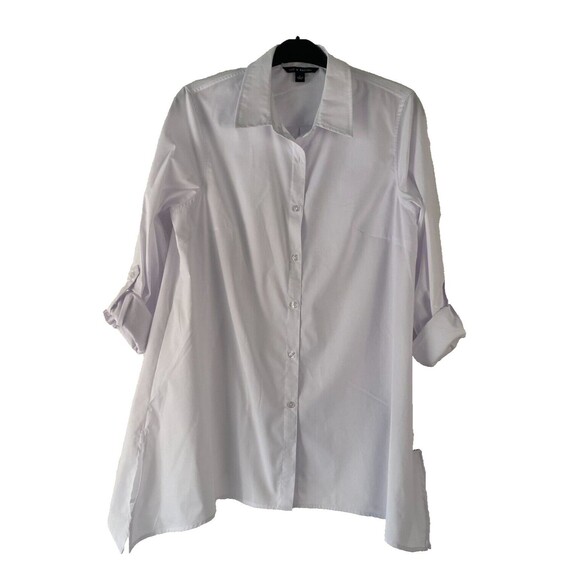 Zac & Rachel Women’s L White Button Down Roll Tab Sleeve Tunic Shirt - Picture 3 of 12